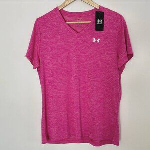 Under Armour Women’s Athletic V Neck Shirt Size Large Heather Pink NEW